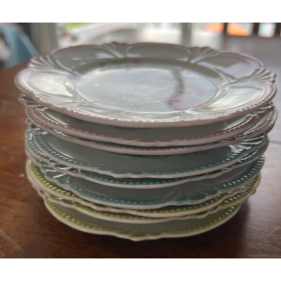 9 Antique Floral Porcelain Plates Pink Green Blue Bread/Butter Dessert Cake - Picture 7 of 8